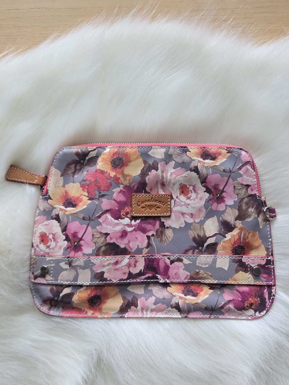 Cavalcanti Italian Leather Floral Clutch Wristlet Wallet Made Italy